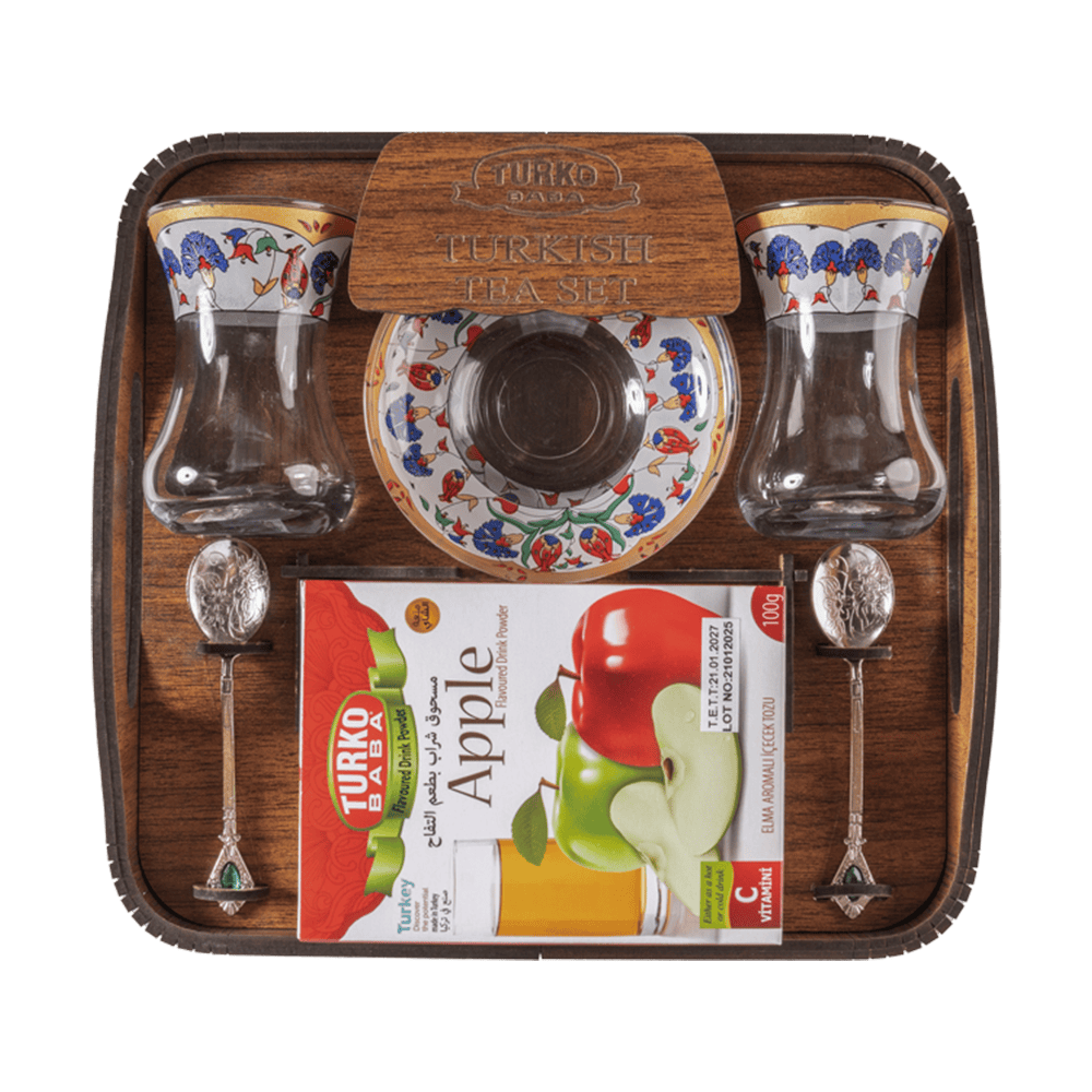 Ahşap Kaşıklı Kare Çay Tepsi Seti