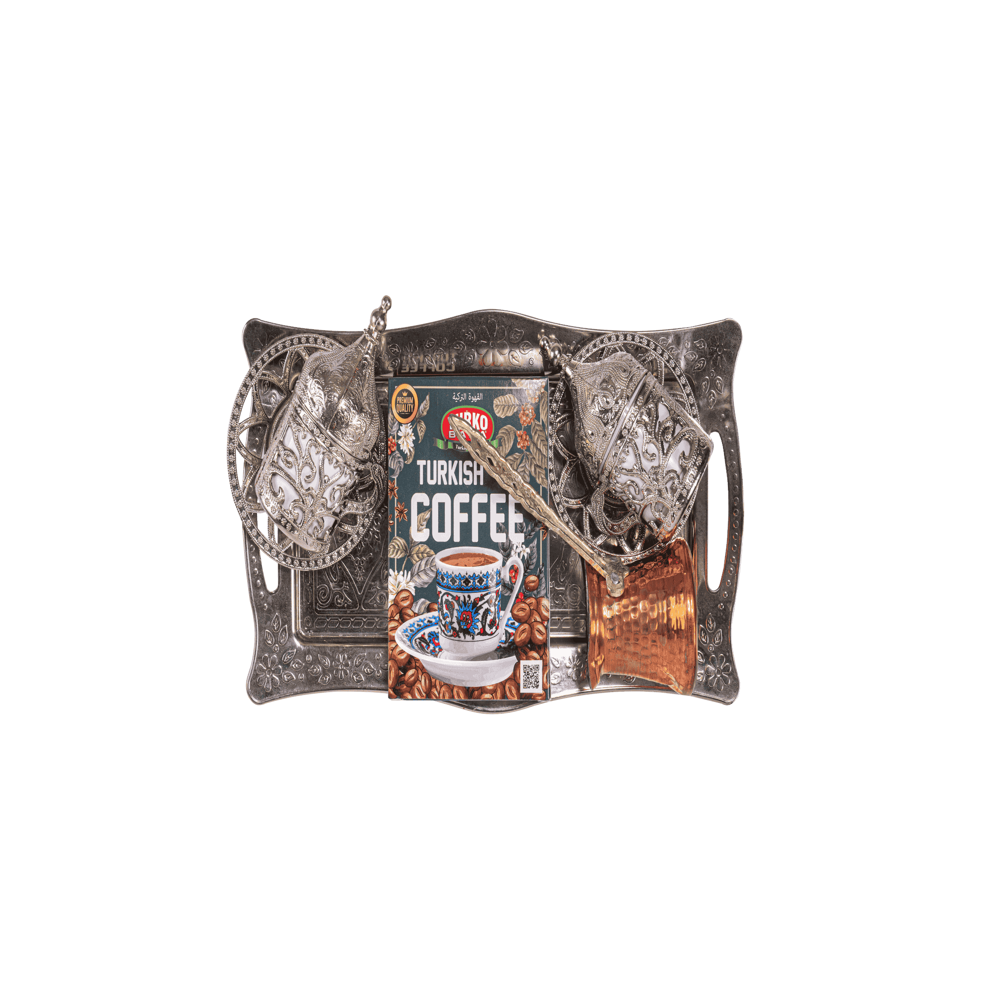 Düz Tepsili Kahve Seti (Gümüş)