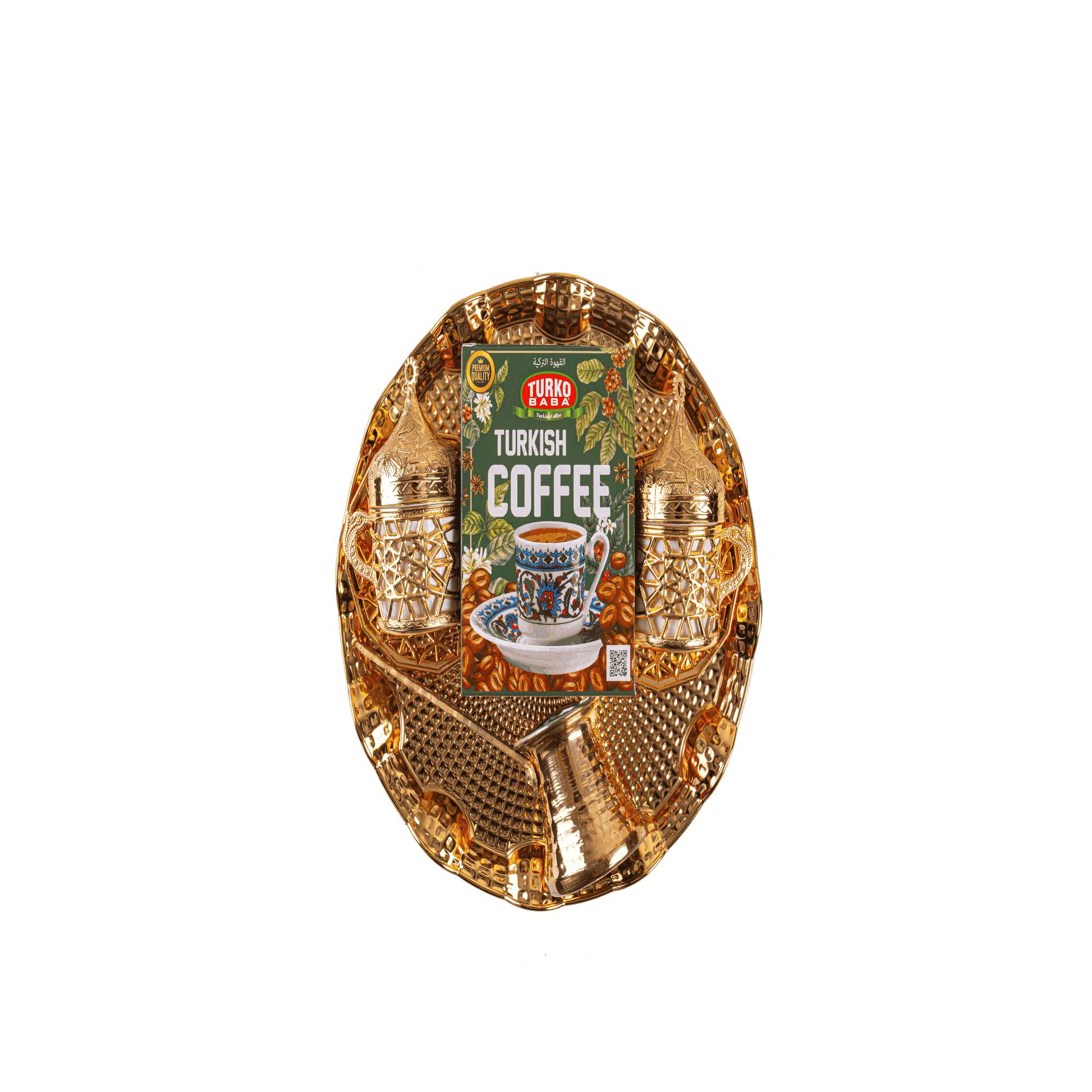 Yuvarlak Tepsili Gold Kahve Seti